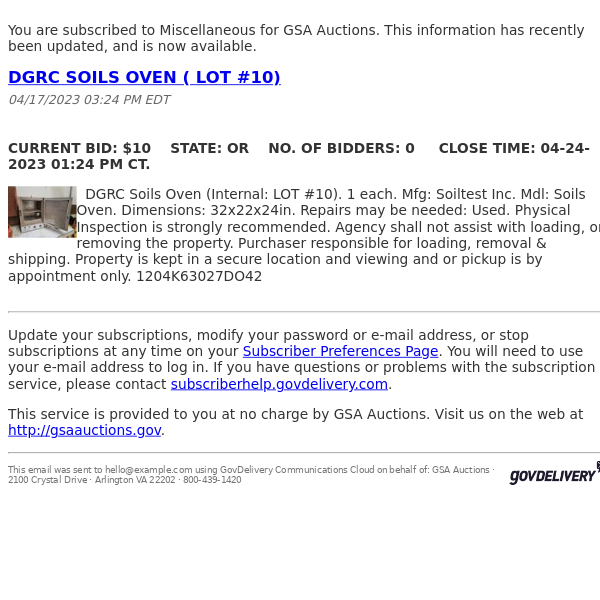 GSA Auctions Miscellaneous Update