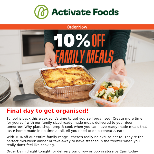 LAST CHANCE: 10% Off Family Meals