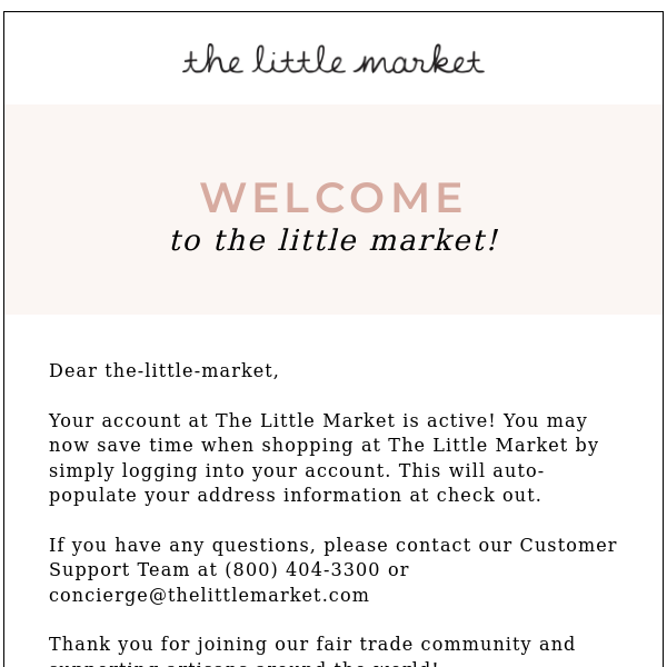 Your account at The Little Market is active