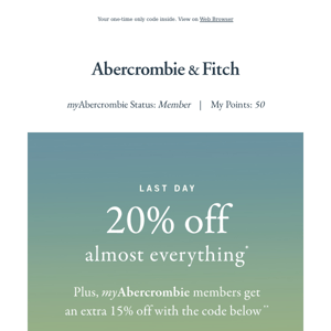 $10 off, Abercrombie & Fitch Discount Code