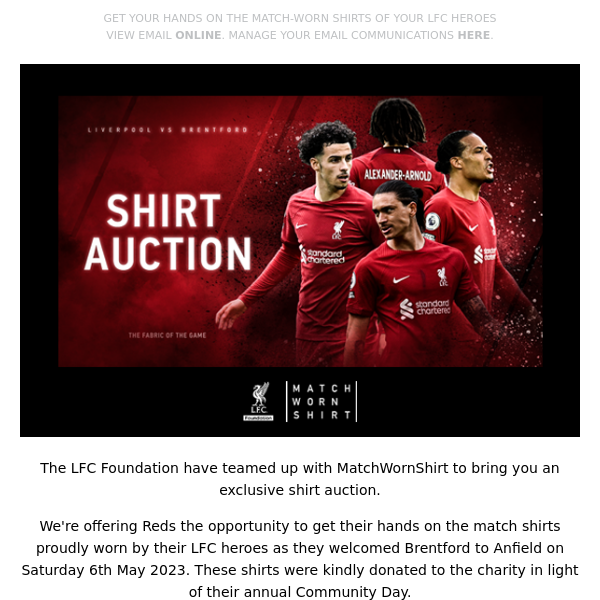 Your chance to own a match worn LFC shirt