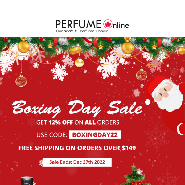 Boxing Day Starts Early! - 12% Off on Everything + Free Shipping on Orders Over $149