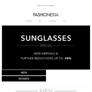 Sunglasses Special: New arrivals & further reductions up to 70% off