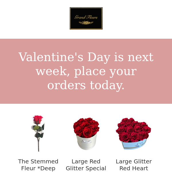 Shop today's sale: $5 Stemmed Fleur and Flash sale on Glitter Red Roses