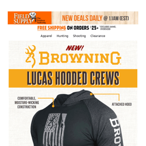 💸 Browning: $9.85 Lucas Hooded Crews