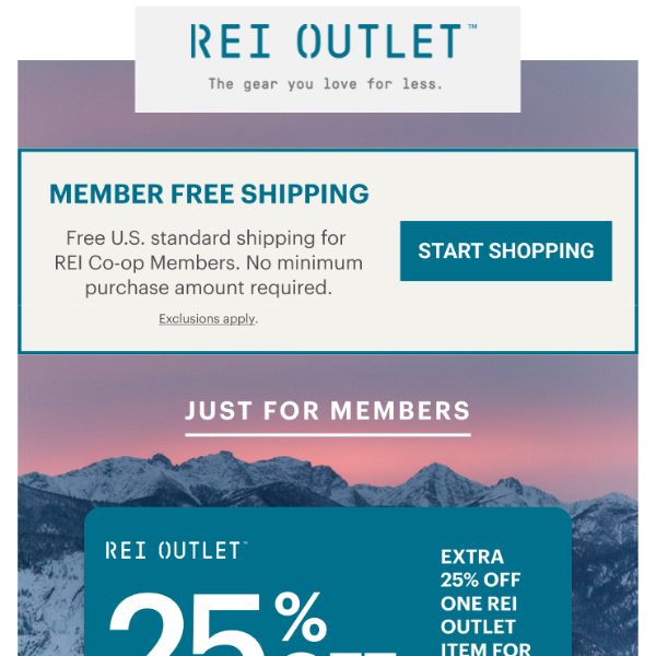 Members Get an EXTRA 25% Off One REI Outlet Item