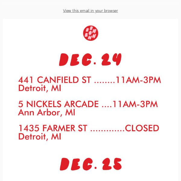 Dec.24 Bon Bon Bon Shop Hours