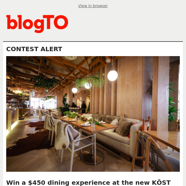 Win a complimentary dining experience at the exclusive KŌST Chalet