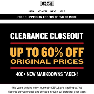 Clearance Deals - Up To 60% OFF Original Prices!