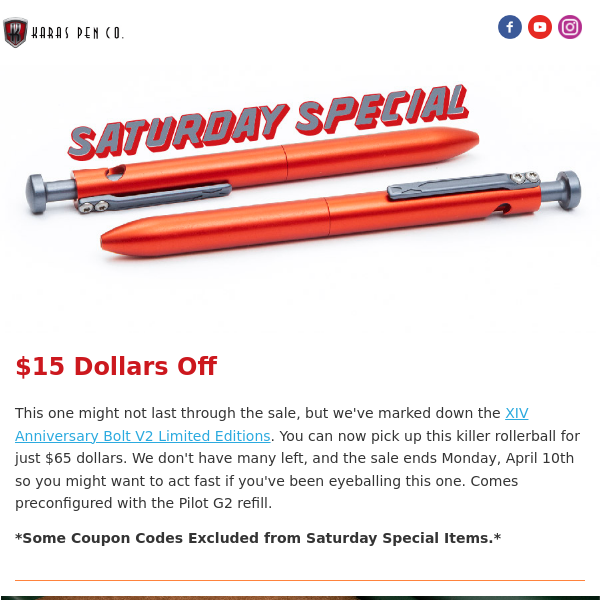 Saturday Special - $15 Dollars Off