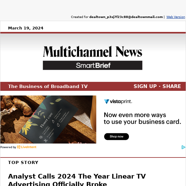Analyst Calls 2024 The Year Linear TV Advertising Officially Broke; Mediacom Follows WOW! in Moving Linear Video Off Its Cable Network