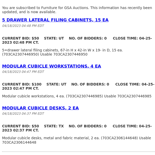 GSA Auctions Furniture Update