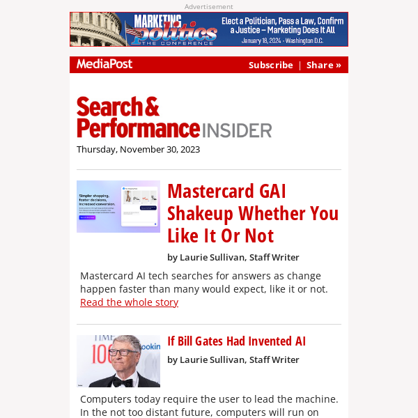 Search and Performance Insider: Mastercard GAI Shakeup Whether You Like It Or Not