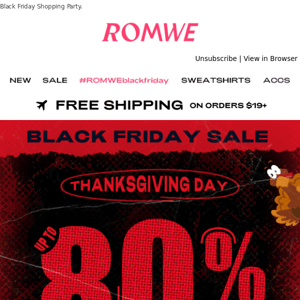 Up to 80% off for Thanksgiving day!