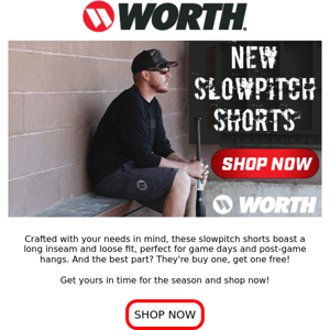 Worth Men's Slowpitch Shorts are Buy One, Get One Free!