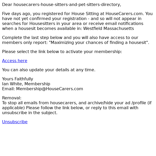 Housecarers House Sitters & Pet Sitters Directory, Last Call to confirm your registration