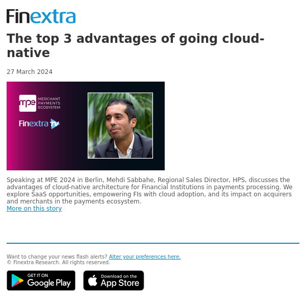 Finextra News Flash: The top 3 advantages of going cloud-native