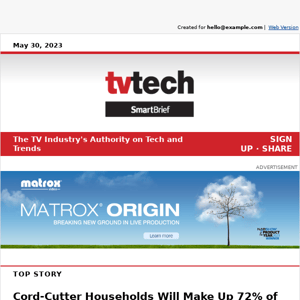 Cord-Cutter Households Will Make Up 72% of U.S. Homes by 2025