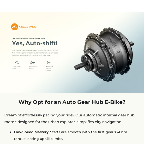 Boost Your Ride with a Auto Gear Hub Motor E-Bike 🌟