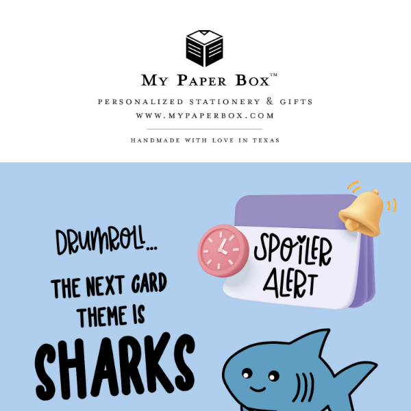 Spoiler Alert - Few Days left 😮 to get these Super Cute 🦈  Shark-themed Greeting Cards + Matching Stamps 📬 !