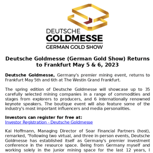 Deutsche Goldmesse (German Gold Show) Returns to Frankfurt May 5 & 6, 2023