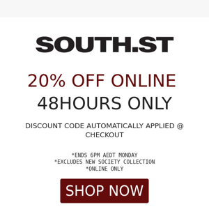 20% OFF THIS LONG WEEKEND