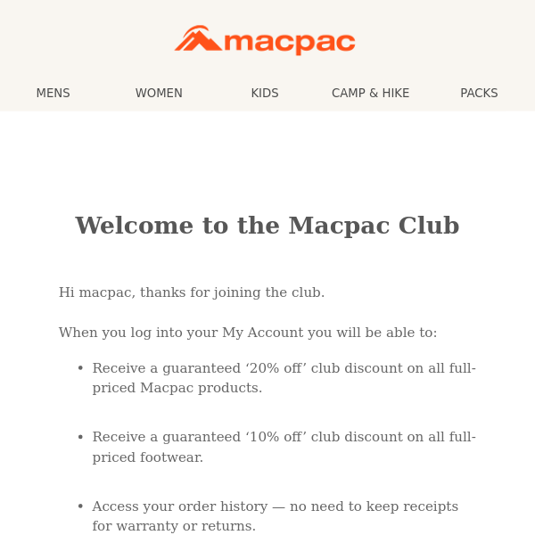 You've successfully registered at Macpac - Macpac