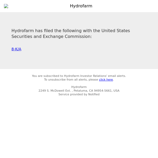 New SEC Document(s) for Hydrofarm