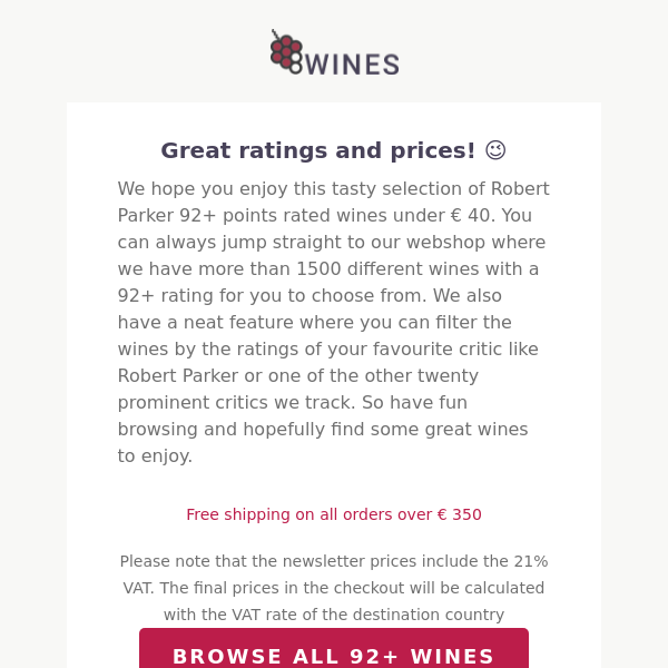 Robert Parker 92+ Points Wines under € 40🍷