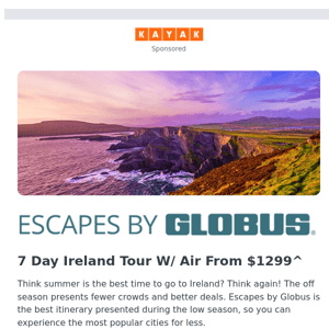 Ireland Tour w/Air from $1,299 ✈