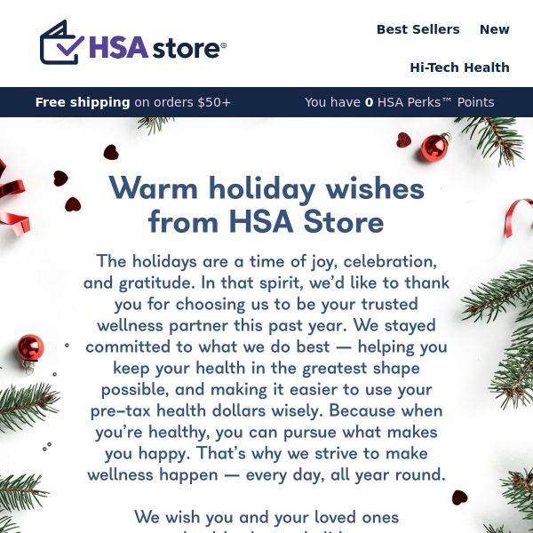 Warm holiday wishes from HSA Store