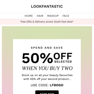 Spend & SAVE 😍 50% Off When You Buy 2...