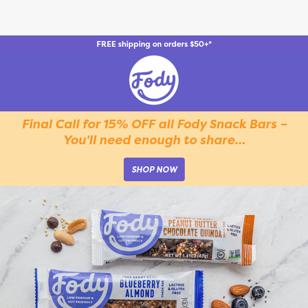 Final call! 15% OFF Snack Bars 🚨
