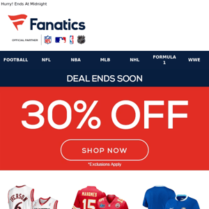 30% OFF!  Choose Your League & Find Your Favourite Team! - Fanatics