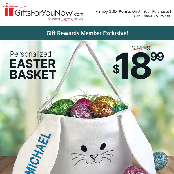 🐇$18.99 Personalized Easter Basket | Save Over 45%