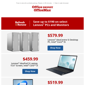 Tech savings of up to $190 on Lenovo®  PCs & Monitors