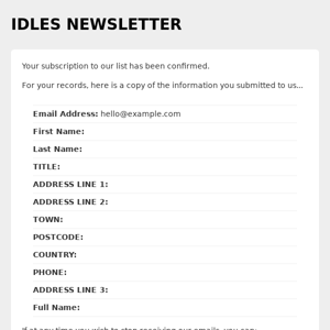 IDLES NEWSLETTER: Subscription Confirmed