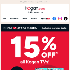 ✔️ Kogan FIRST Exclusive: 15% OFF all Kogan TVs!