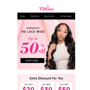 Huge Price Drop: 50% OFF + $50 OFF For Lace Wigs