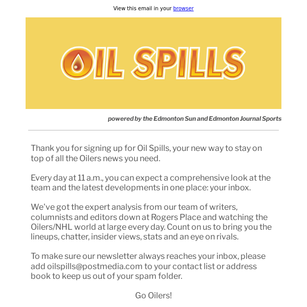 Thank you for signing up for Oil Spills