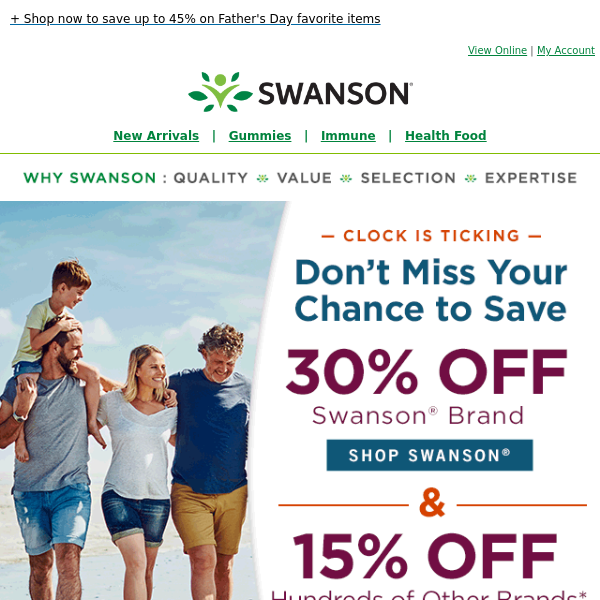 Final day: Take 30% off Swanson® & 15% off nearly all the rest!