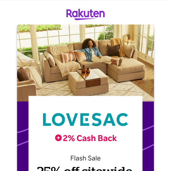 Lovesac Flash Sale: 25% off furniture sitewide + 2% Cash Back