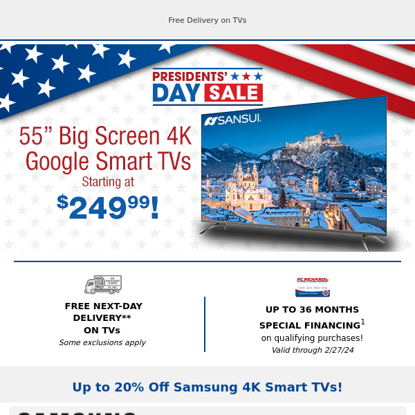 Save big during our Presidents' Day TV Sale!