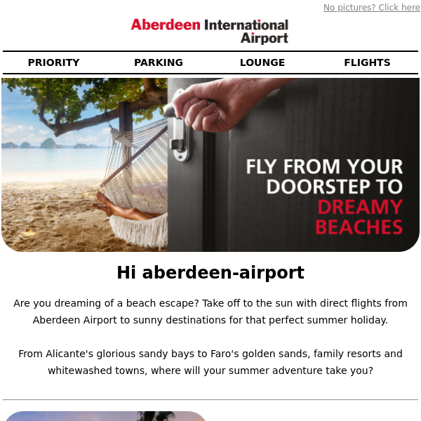 Fly from your doorstep to dreamy beaches Aberdeen Airport 🌴