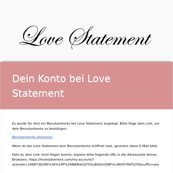Aktiviere dein Benutzerkonto auf Love Statement