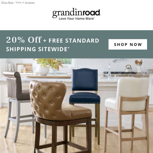 Today! 20% off + Free Standard Shipping SITEWIDE