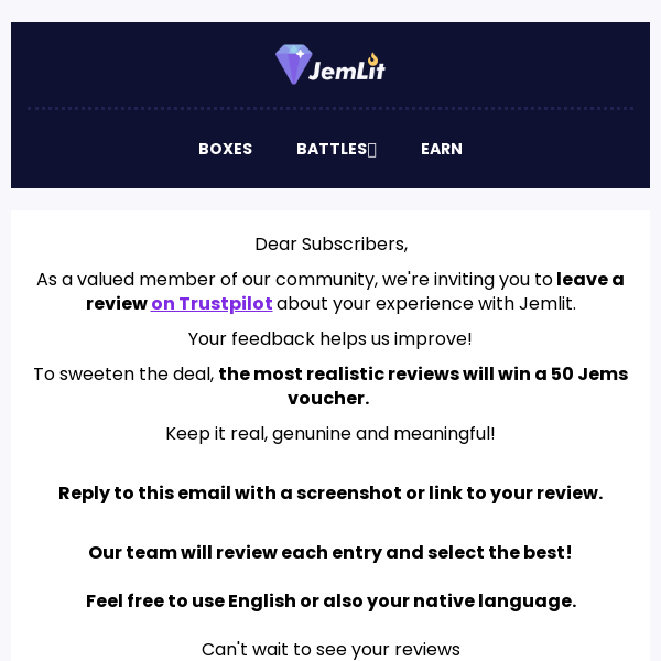 Review Jemlit and win a  50 Credits Voucher! 👀