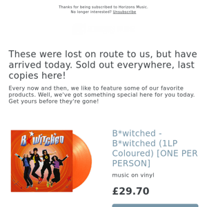 ARRIVED! B*witched - B*witched (1LP Coloured) [ONE PER PERSON]