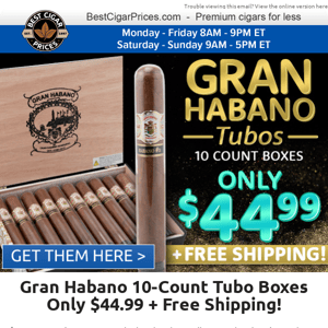 ✨ Gran Habano 10-Count Tubo Boxes Only $44.99 + Free Shipping ✨