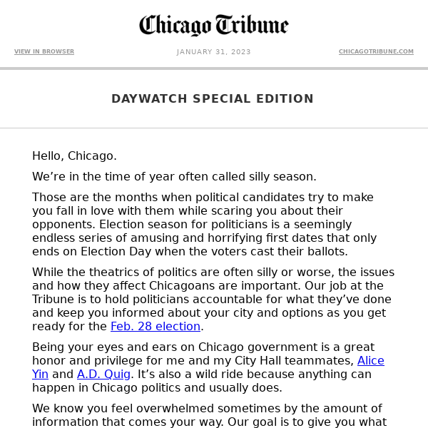Daywatch special edition: How mayor candidates answered Tribune questions